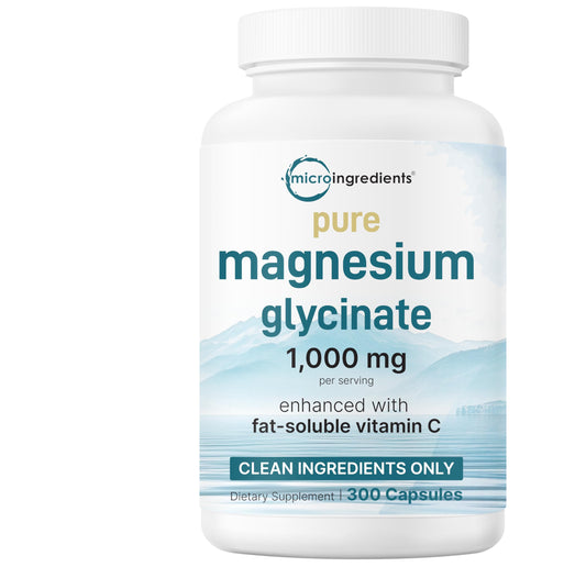 Pure Magnesium Glycinate 1,000mg, 300 Capsules | 100% Chelated for Max Absorption | Enhanced with Vitamin C | Only Uses Active Ingredients Micro IngredientsBuy Supplements Australia