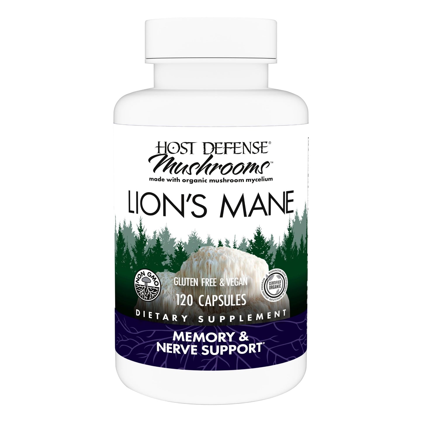 Host Defense Mushrooms Lion's Mane - Supplement Capsules for Brain Health Support - Mushroom Support for Focus & Memory Function