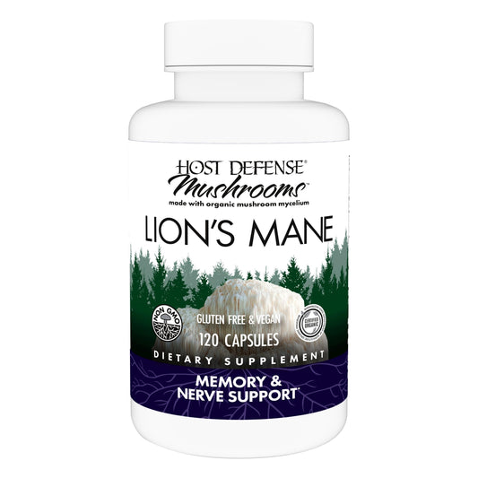 Host Defense Mushrooms Lion's Mane - Supplement Capsules for Brain Health Support - Mushroom Support for Focus & Memory Function