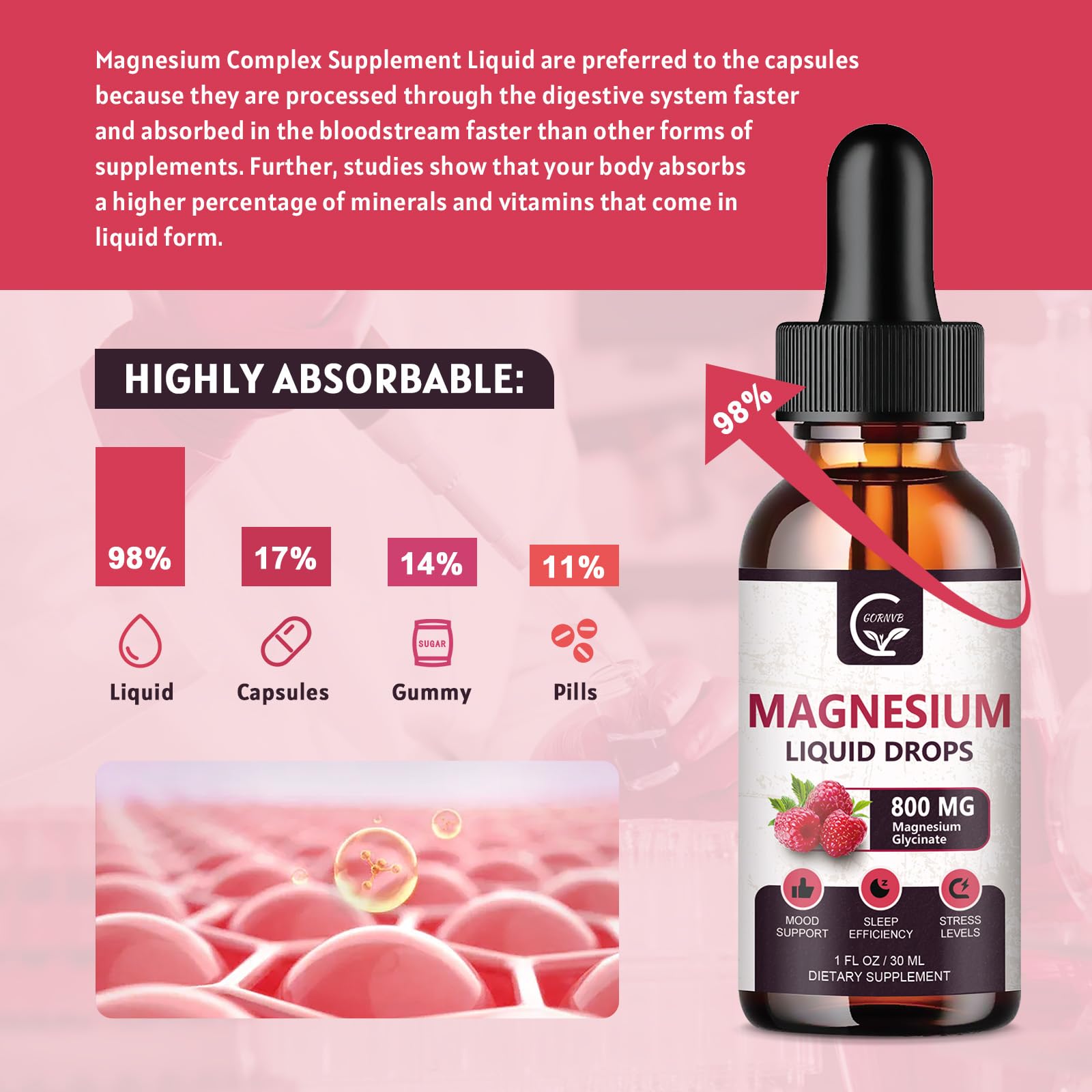 (2 Pack) Magnesium Glycinate Liquid Drops | 1000mg Liquid Magnesium Complex with D3, L-Thea & GABA for Energy, Sleep, Nerve and Heart Health, High Absorption, Raspberry Flavor GORNVBBuy Supplements Australia