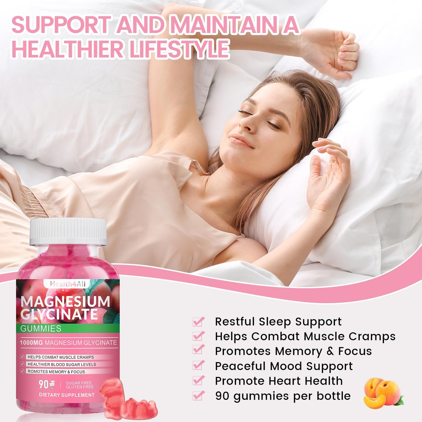 Magnesium Glycinate Gummies 1000mg, High Absorption Sugar Free Magnesium Potassium Supplement for Relaxation