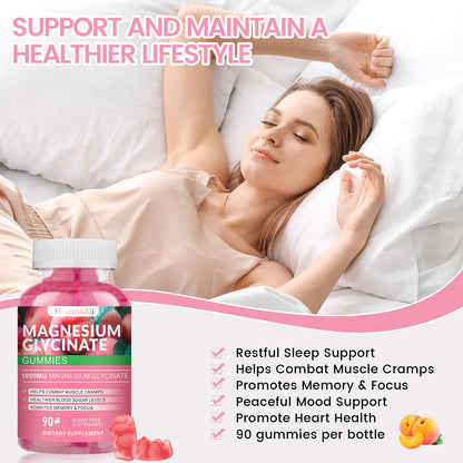 Magnesium Glycinate Gummies 1000mg, High Absorption Sugar Free Magnesium Potassium Supplement for Relaxation