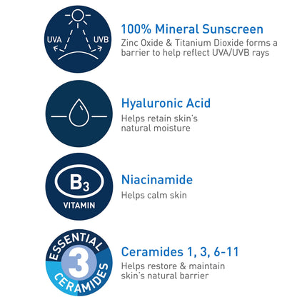 CeraVe 100% Mineral Sunscreen SPF 50, Face sunscreen With Zinc Oxide & Titanium Dioxid