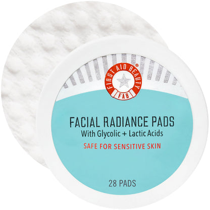 First Aid Beauty - Facial Radiance Pads with Glycolic & Lactic Acids, Daily Exfoliating Pads with AHA, Visibly Smaller Pores, Help Tone & Brighten Skin, One-Step Makeup Prep, Compostable, 28 First Aid BeautyBuy Supplements Australia