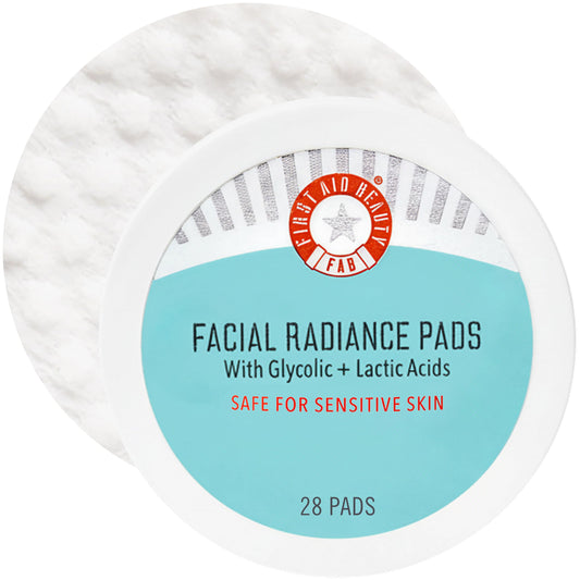 First Aid Beauty - Facial Radiance Pads with Glycolic & Lactic Acids, Daily Exfoliating Pads with AHA, Visibly Smaller Pores, Help Tone & Brighten Skin, One-Step Makeup Prep, Compostable, 28 First Aid BeautyBuy Supplements Australia