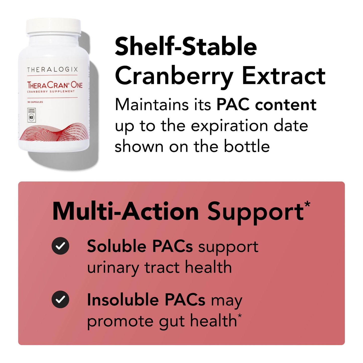 Theralogix TheraCran One Cranberry Capsules - 90-Day Supply - Supplement for Men & Women - to Support Urinary Tract Health* - 36mg Soluble PACs per Capsule