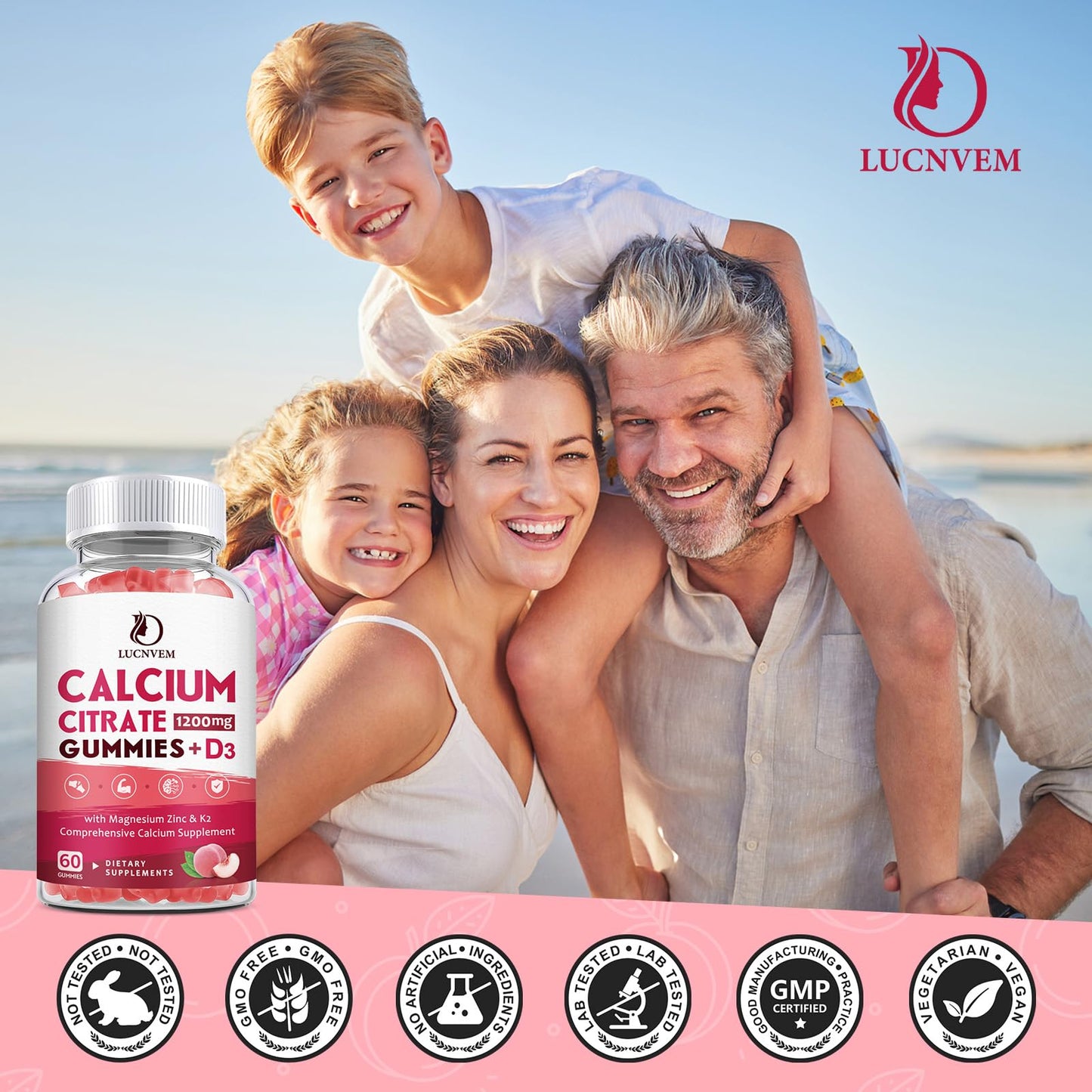(2 Pack) Calcium Citrate 1200mg with Vitamin D3 Supplements Gummies for Women & Men, Calcium Gummies with Vitamin D3 K2, High Absorption