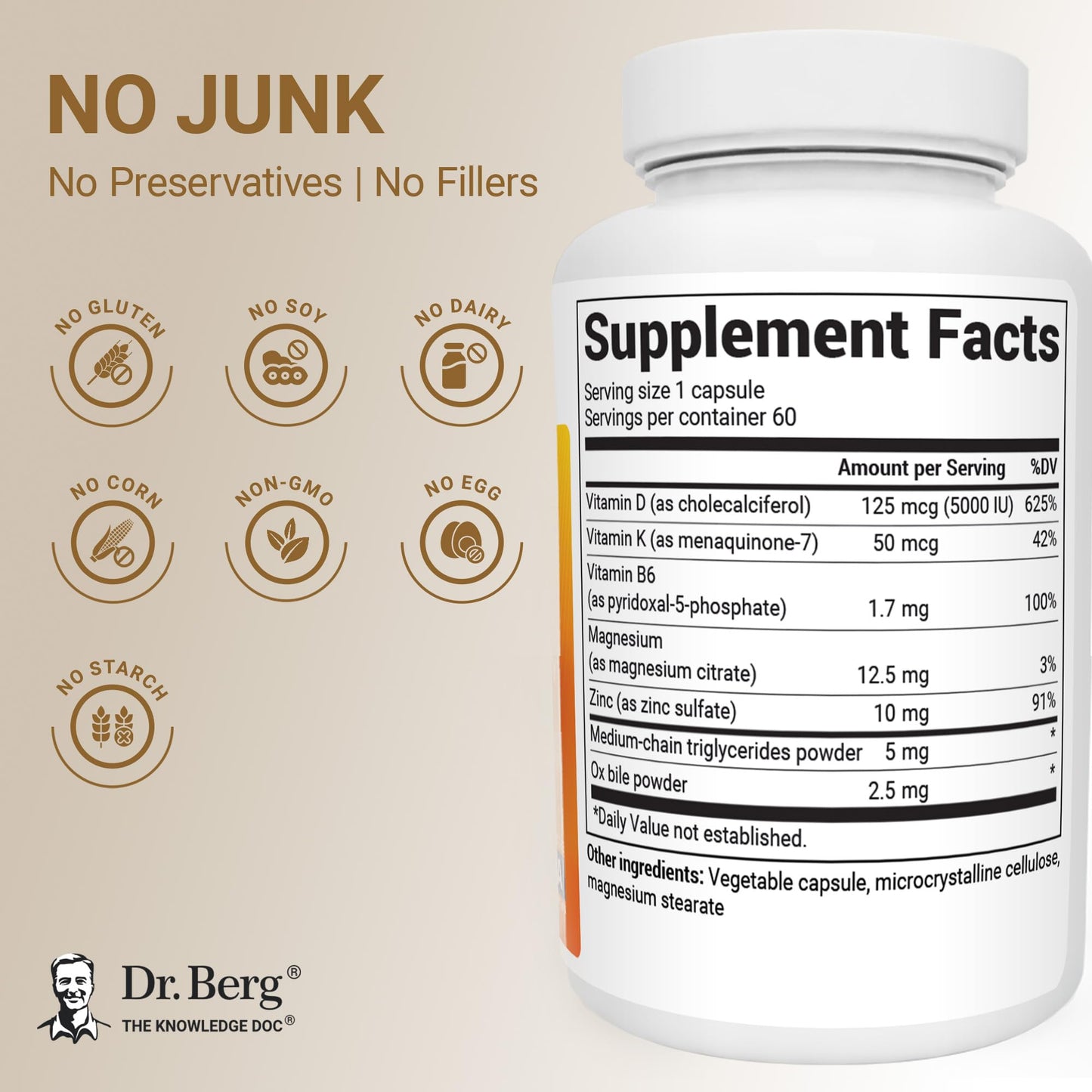 Dr. Berg Vitamin D3 & K2 5,000 IU + MK-7 – 60 Capsules – Immune, Bone & Heart Support* Supplement w/Magnesium, Zinc, B6 – 4X Lab-Tested – No Fillers – Non-GMO, cGMP, Formulated in USA Dr. Berg NutritionalsBuy Supplements Australia