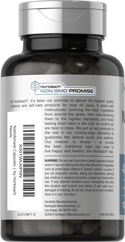 Horbäach Nattokinase Supplement 4000 FU | 150 Capsules | Non-GMO, Gluten Free