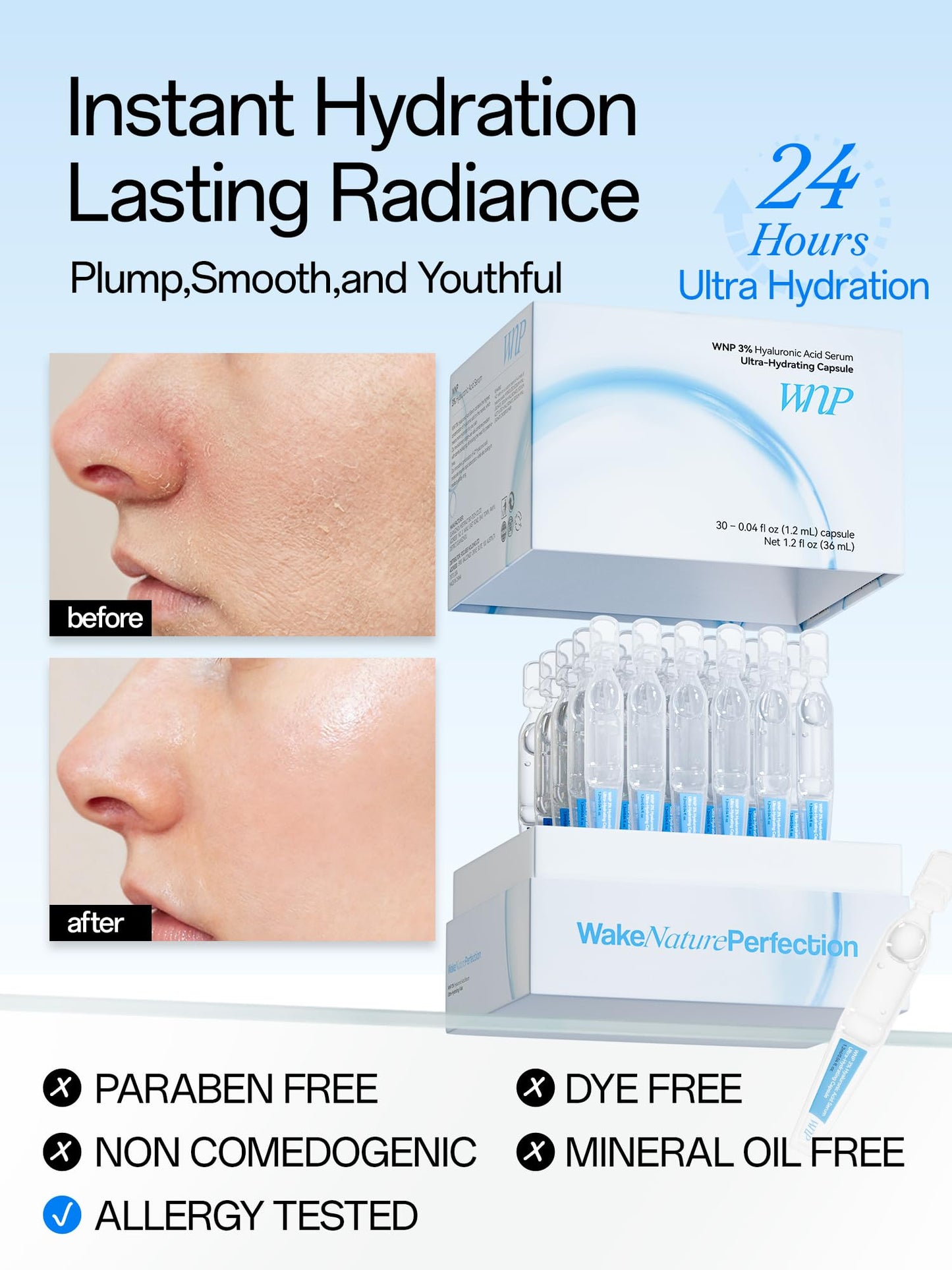 WNP Hyaluronic Acid Serum 3% for Face with 4D Multi-Layer Hydration | Ultra Hydrating Anti-Aging Serum | Moisturizer for Dry & Sensitive Skin
