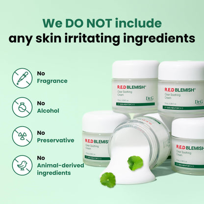 Dr. G R.E.D. Blemish Clear Soothing Cream - Calming Korean Moisturizer for Redness - Soothes Acne & Irritation