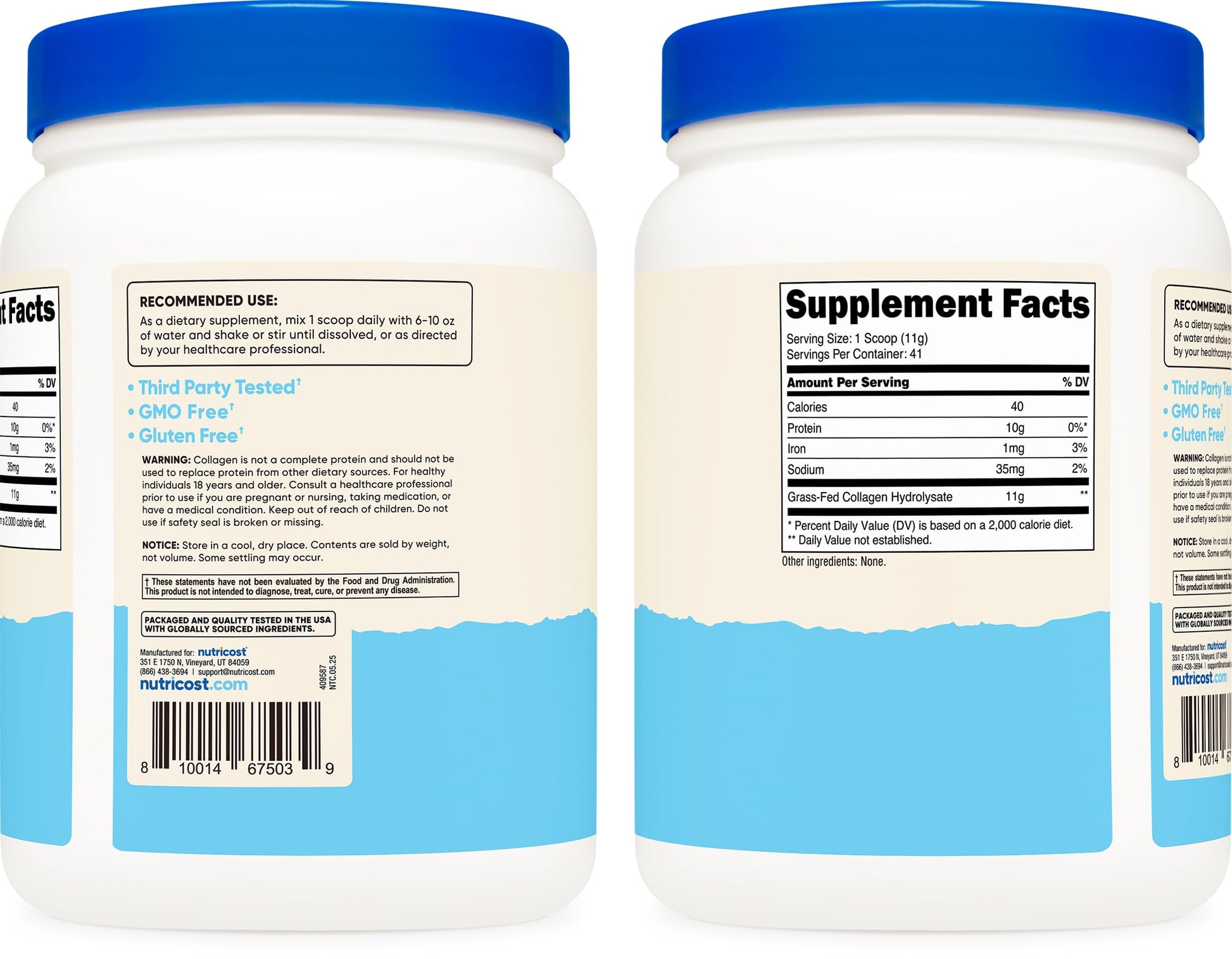 Nutricost Collagen Peptides Powder 1LB (454 G) - Grass Fed Bovine Collagen Hydrolysate (Unflavored) Nutricost buy supplements Au