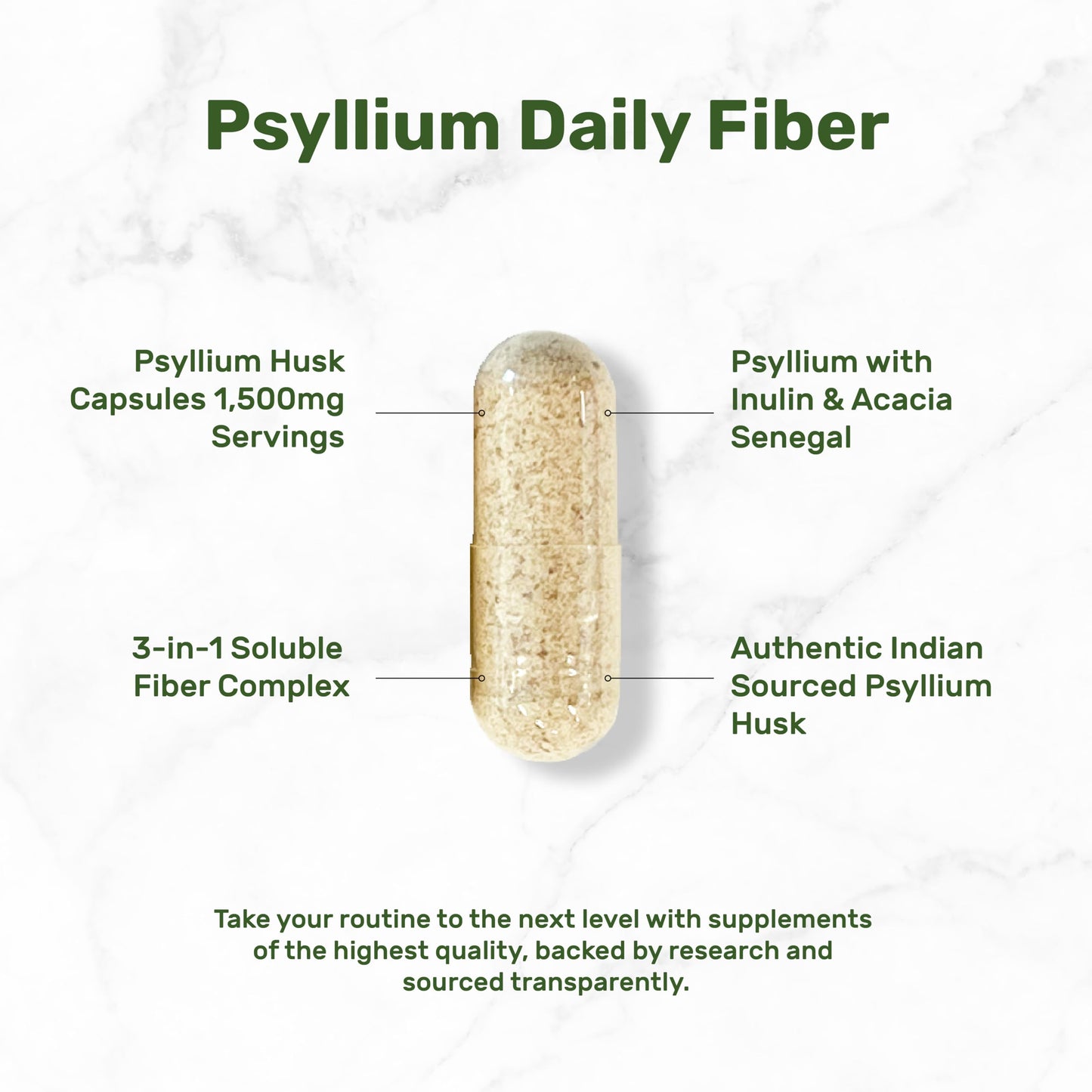 Psyllium Husk 1500mg Per Serving, 300 Capsules – 3 in 1 Fiber Supplement with Inulin & Acacia Complex – Natural Soluble Fiber