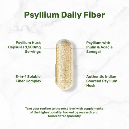 Psyllium Husk 1500mg Per Serving, 300 Capsules – 3 in 1 Fiber Supplement with Inulin & Acacia Complex – Natural Soluble Fiber