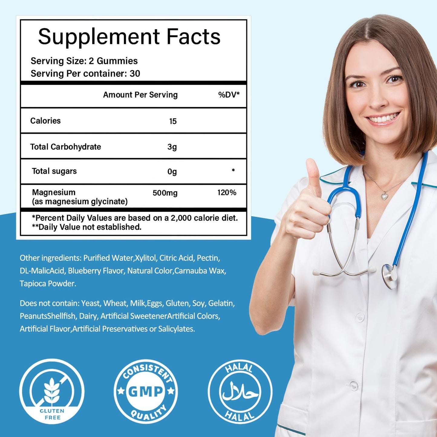 Magnesium Glycinate Gummies 500mg, Sugar-Free for Adults & Kids, Magnesium Gummies for Sleep, Stress & Muscle Relief, Supports Bone & Nerve Health, Vegan, Pectin-Based, 60 Count, Blueberry Flavor TewukyBuy Supplements Australia