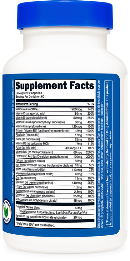 Nutricost Multivitamin with Probiotics 120 Vegetarian Capsules - Packed with Vitamins & Minerals
