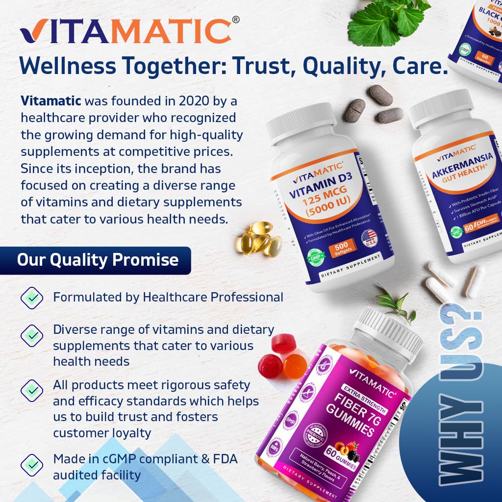 Vitamatic Vitamin D3 50,000 IU (as Cholecalciferol), Once Weekly Dose, 1250 mcg, 60 Veggie Capsules 1 Year Supply, Progressive Formula Helping