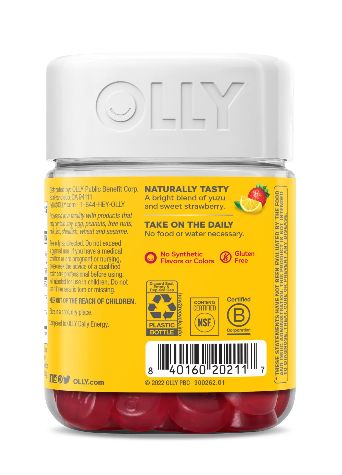 OLLY Extra Strength Daily Energy Gummy, Caffeine Free, 1000mcg Vitamin B12, CoQ10, Goji Berry, Adult Chewable Supplement