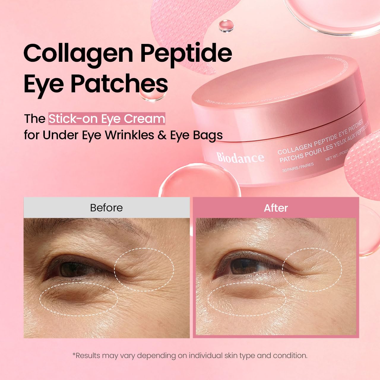 BIODANCE Collagen Peptide Eye Patches, Anti Wrinkle & Smile Line Patches for Face, Under Eye Mask for Fine Lines & Eye Bags, Travel Essentials & Self Care Gifts for Women, Korean Skin Care (60 Count) BIODANCEBuy Supplements Australia