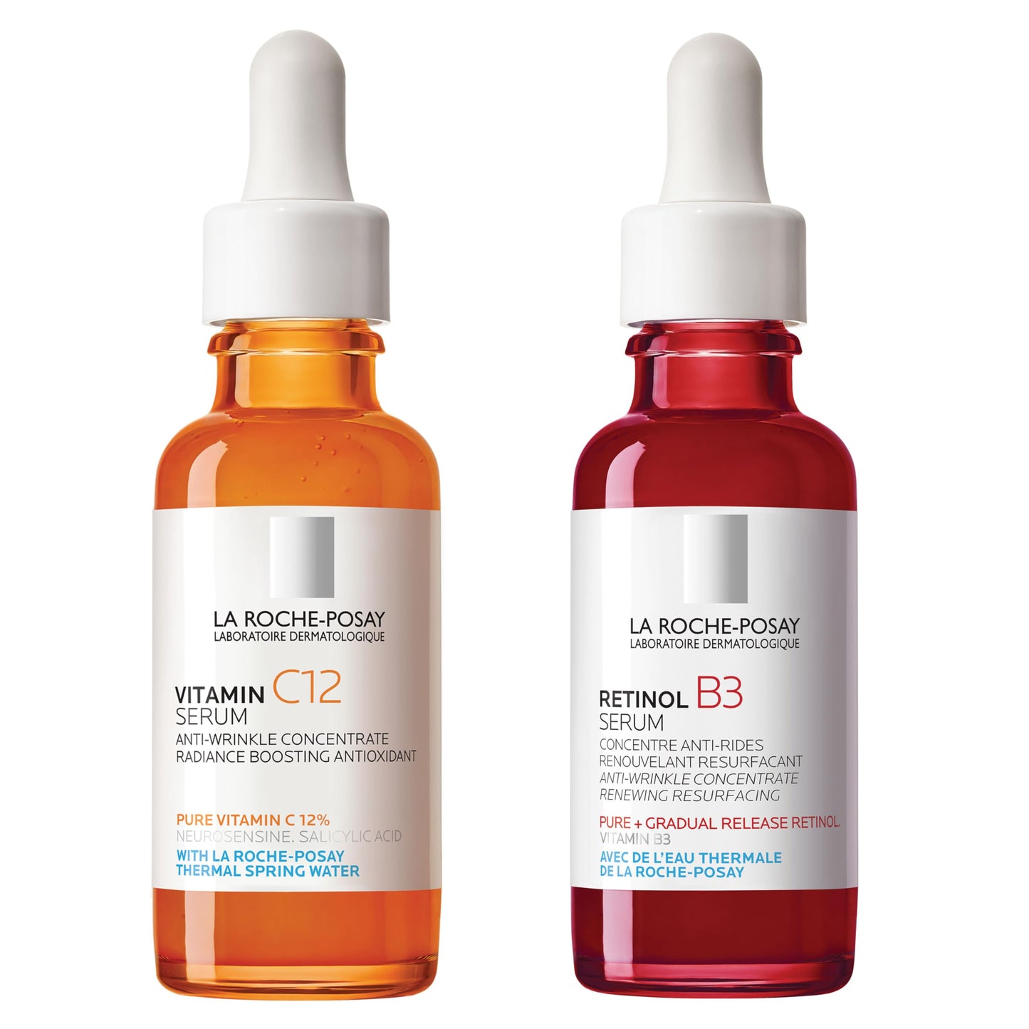Bundle of La Roche-Posay Pure 10% Vitamin C Serum+ La Roche-Posay Pure Retinol Face Serum for Lines, Wrinkles & Premature Sun Damage to Resurface