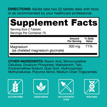 Qunol Magnesium Glycinate 300mg, 100% Glycinate Chelated Magnesium Supplement, 150ct Tablets QunolBuy Supplements Australia