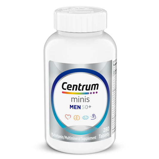 Centrum Minis Silver Multivitamin for Men 50 Plus, Multivitamin/Multimineral Supplement, Vitamin D3, B-Vitamins and Zinc, Non-GMO Ingredients, Supports Memory
