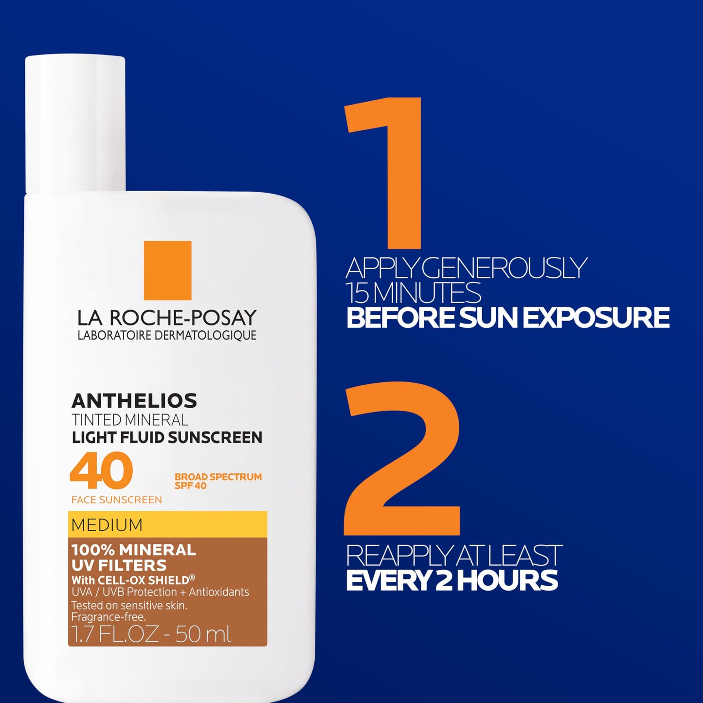 La Roche-Posay Anthelios Tinted Sunscreen SPF 40, Broad Spectrum SPF + Antioxidants, Titanium Dioxide & Zinc Oxide Sunscreen, 4 Flexible Shades With No White Cast