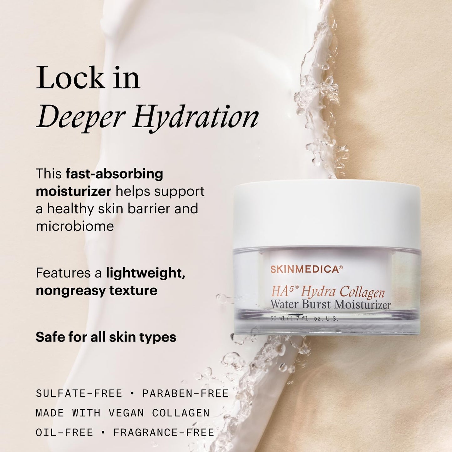 SkinMedica HA⁵ Hydra Collagen Water Burst Face Moisturizer with Vegan Collagen - Plumping Face Cream with Microbiome Barrier Complex for 24-Hour Hydration