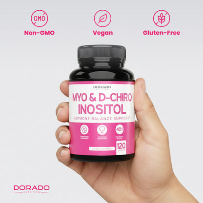 Myo-Inositol & D-Chiro Inositol Supplement For Women (120 Capsules, 2050mg Per Serving Ideal 40:1 Ratio Myo Inositol) Hormone Balance for Women - Third Party Tested