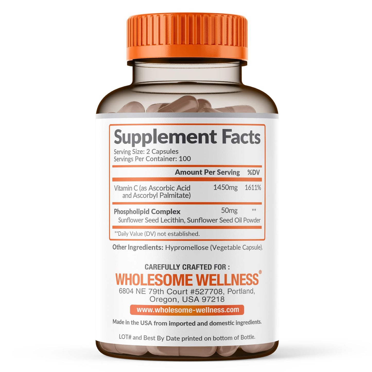 Wholesome Wellness Liposomal Vitamin C Capsules (200 Pills 1500mg Buffered) High Absorption, Immune System & Collagen Booster, High Dose Fat Soluble Immunity