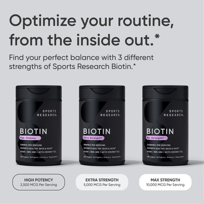 Sports Research® Biotin 10,000mcg with Organic Coconut Oil - Biotin (Vitamin B7) for Healthy Skin and Hair Support* - for Women and Men - Vegan, Non-GMO, Gluten & Soy-Free - 120 Veggie Softgels Sports Research buy supplements Au