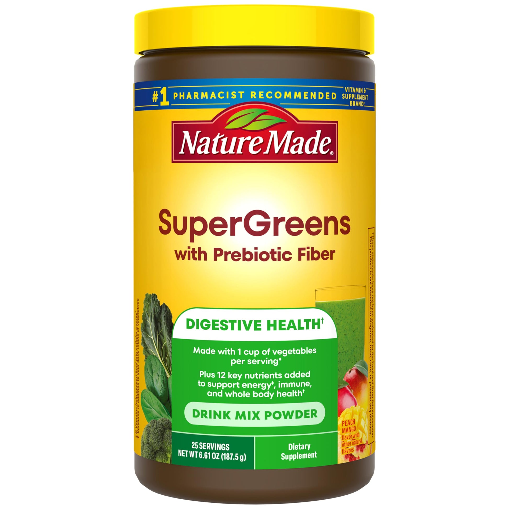 Nature Made Super Greens Powder with Prebiotic Fiber Drink Mix, Made with 1 Cup Veggies Per Serving, Fiber Supplement + Vitamins and Minerals, 25 Day Supply Nature MadeBuy Supplements Australia