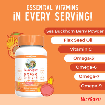 MaryRuth Organics Vegan Omega 3 6 7 9 Gummies | Up to 4 Month Supply | Omega 3 Supplement with Flaxseed Oil | Omega 3 Gummies