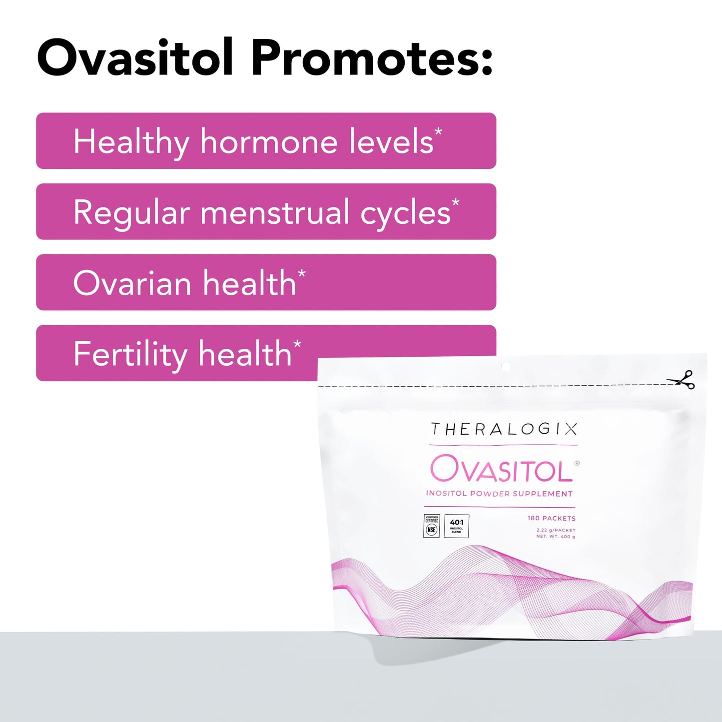 Theralogix Ovasitol Inositol Powder Packets - 90-Day Supply - Myo-Inositol & D-Chiro Inositol for Hormone Balance & Ovarian Function Support
