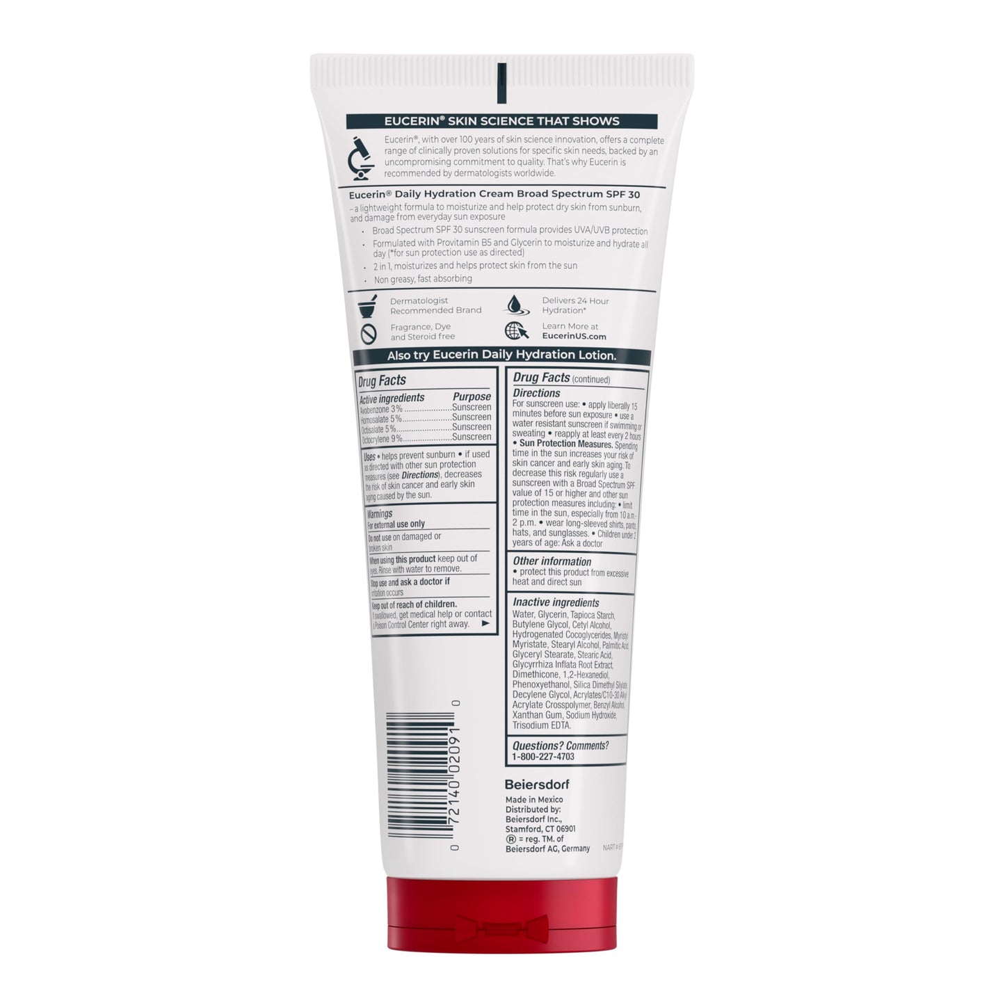 Eucerin Daily Hydration Broad Spectrum SPF 30 Sunscreen Body Cream for Dry Skin, Fragrance Free Sunscreen Moisturizer, 8 Oz Tube