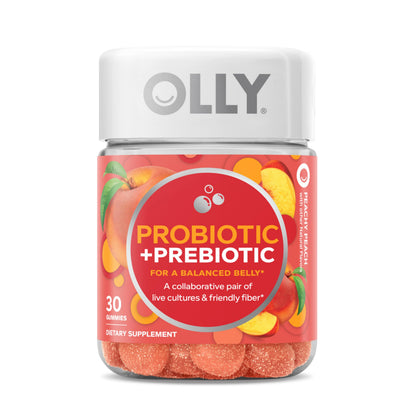 OLLY Probiotic + Prebiotic Gummy, Digestive Support and Gut Health, 500 Million CFUs, Fiber, Adult Chewable Supplement