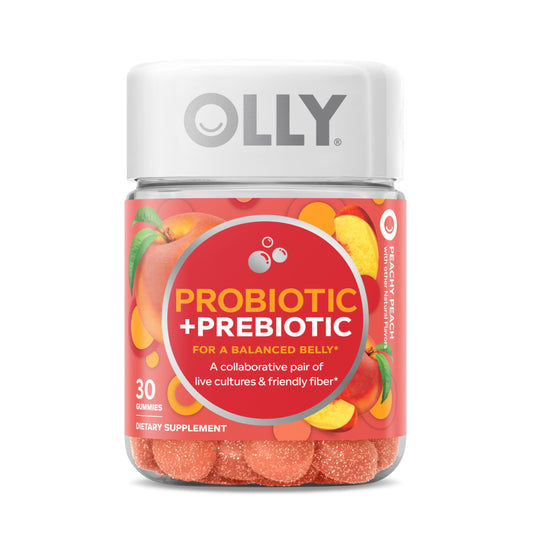 OLLY Probiotic + Prebiotic Gummy, Digestive Support and Gut Health, 500 Million CFUs, Fiber, Adult Chewable Supplement