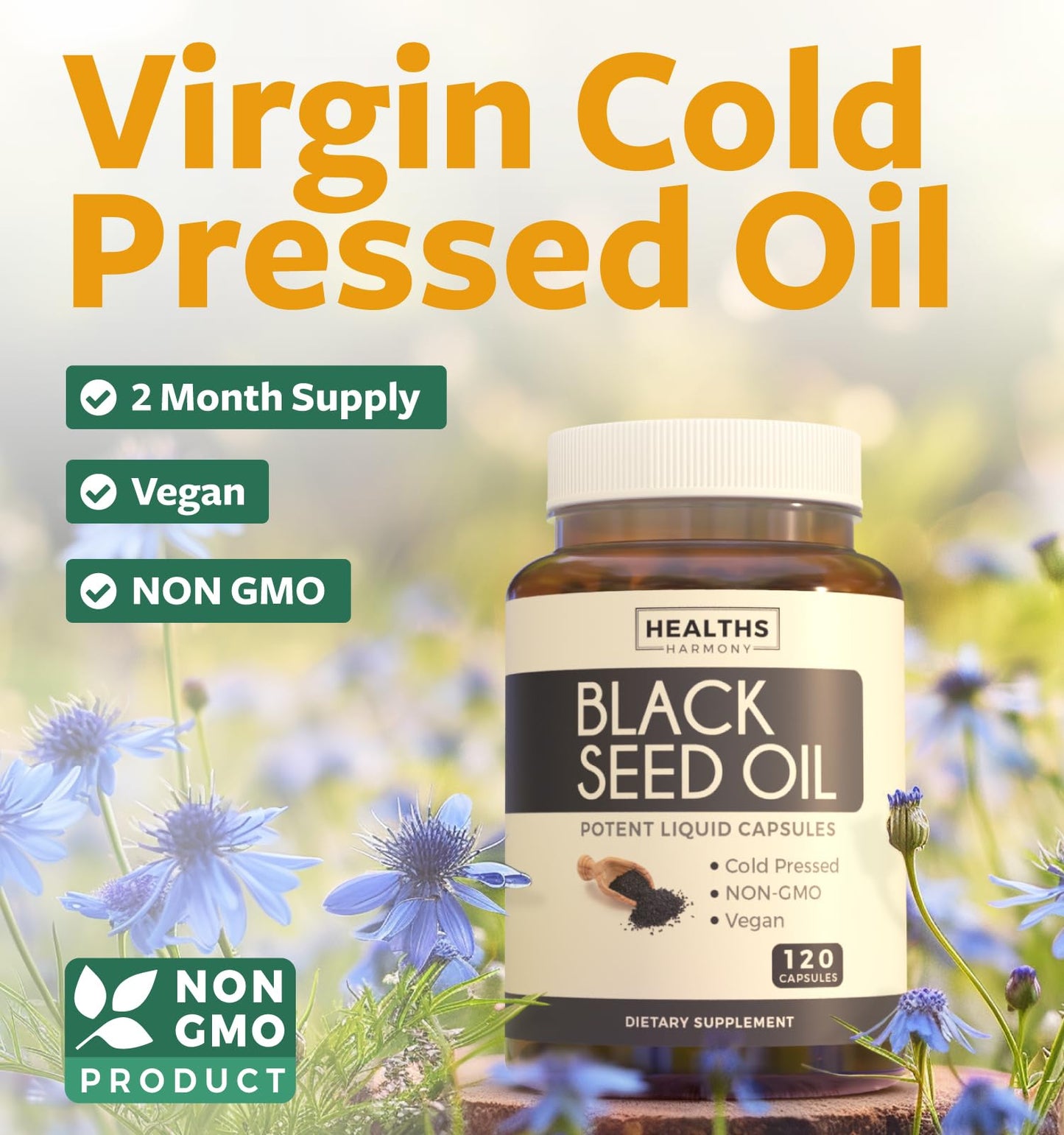 Black Seed Oil - 120 Softgel Capsules Skin Health (Non-GMO & Vegan) Cold-Pressed Nigella Sativa Producing Pure Black Cumin Seed Oil with Vitamin E