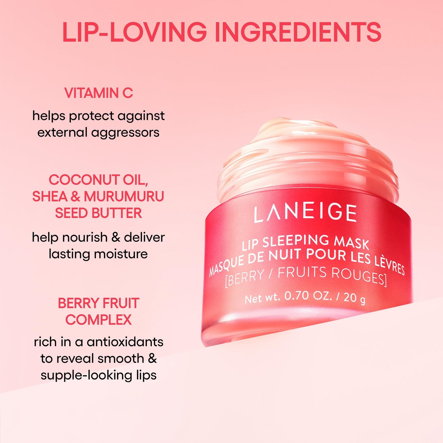 LANEIGE Lip Sleeping Mask, Berry: Nourishing Overnight Lip Treatment with Vitamin C, Shea & Murumuru Butter for Hydrating Dry, Flaky Lips LANEIGEBuy Supplements Australia