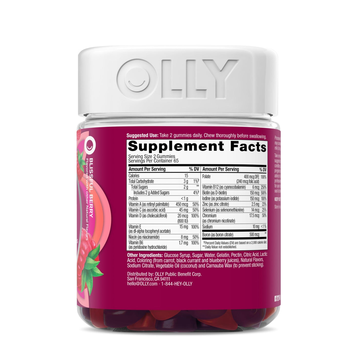 OLLY Women's Daily Multivitamin Gummy, Vitamins A, D, C, E, Biotin, Folic Acid, Adult Chewable Vitamin