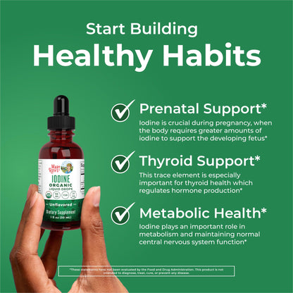 MaryRuth Organics Iodine Liquid Drops | Potassium Iodide | 1 Year Supply | 450 Servings | Thyroid Health | USDA Organic|