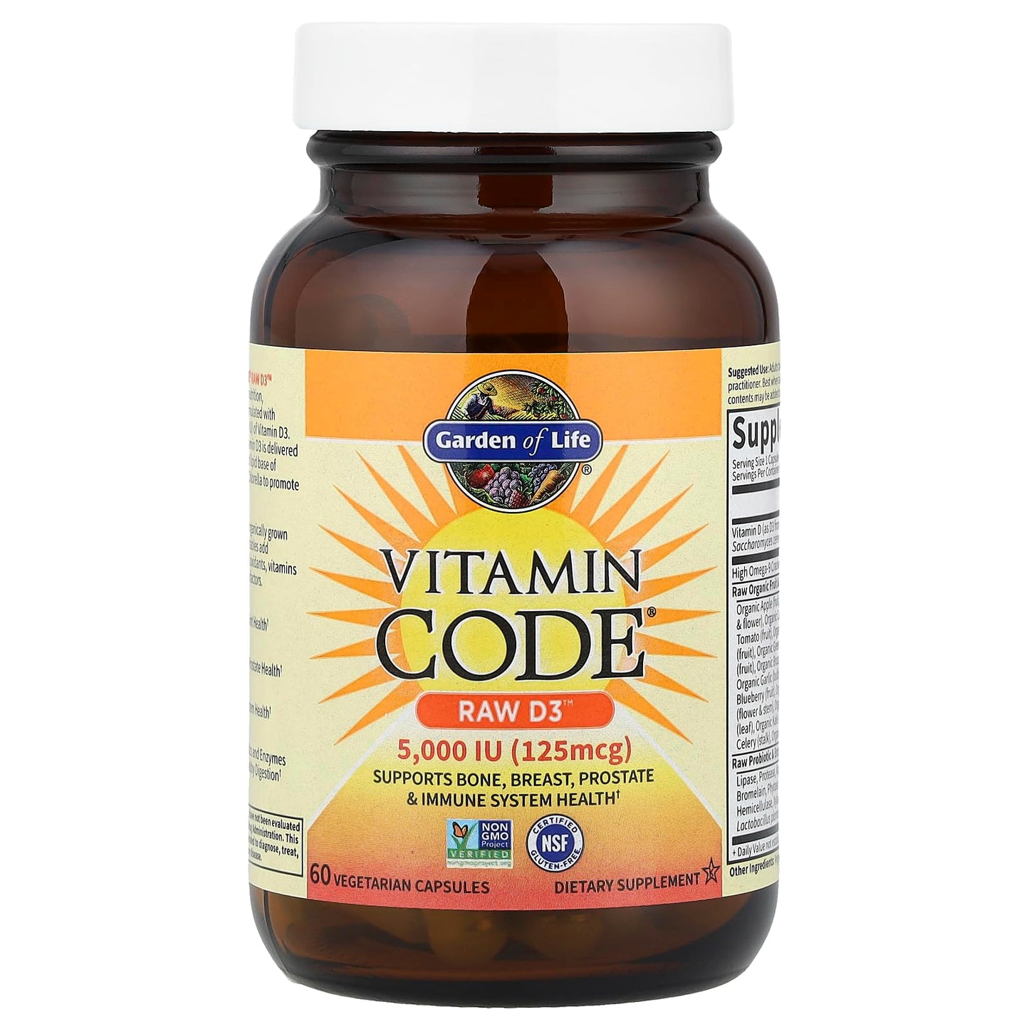 Garden of Life Vitamin D3 5000 IU, Raw Whole Food Supplements with Chlorella, Fruit, Veggies & Probiotics for Bone & Immune Health