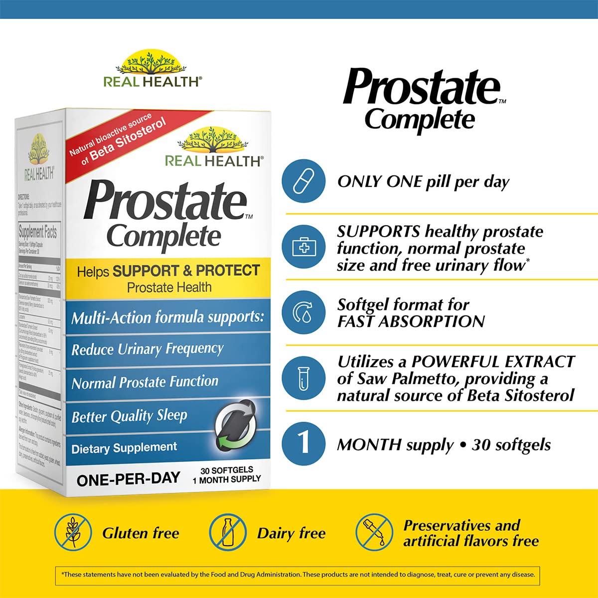 Real Health The Prostate Formula - Prostate Health Supplements for Men, Saw Palmetto Formula for Healthy Bladder and Urinary Support,