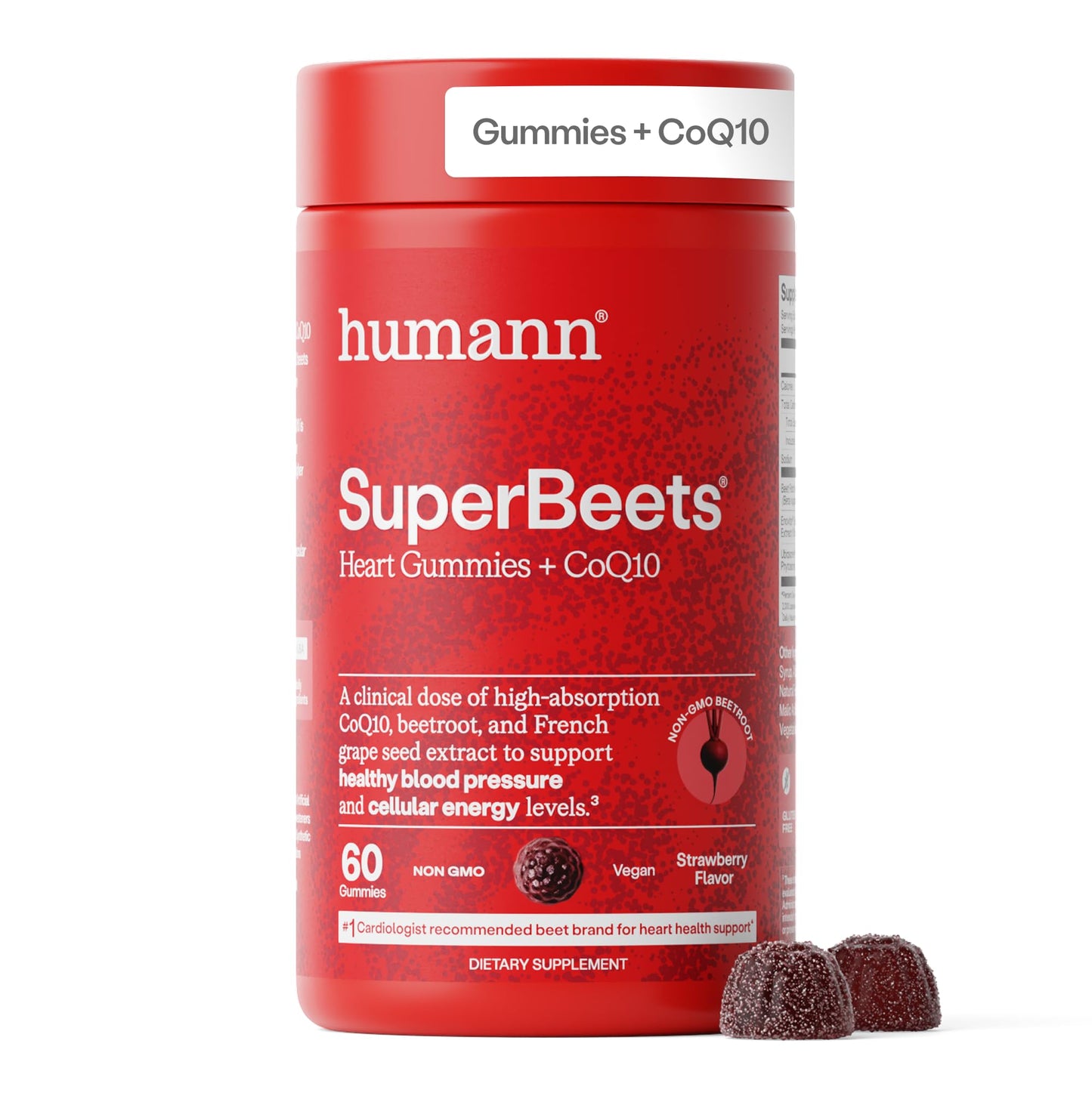 Humann SuperBeets 3-in-1 Heart Gummies - 3x Absorption CoQ10 - Plus Beetroot Extract & Grape Seed Extract for Advanced Heart Health, Cellular Energy & Circulation Support