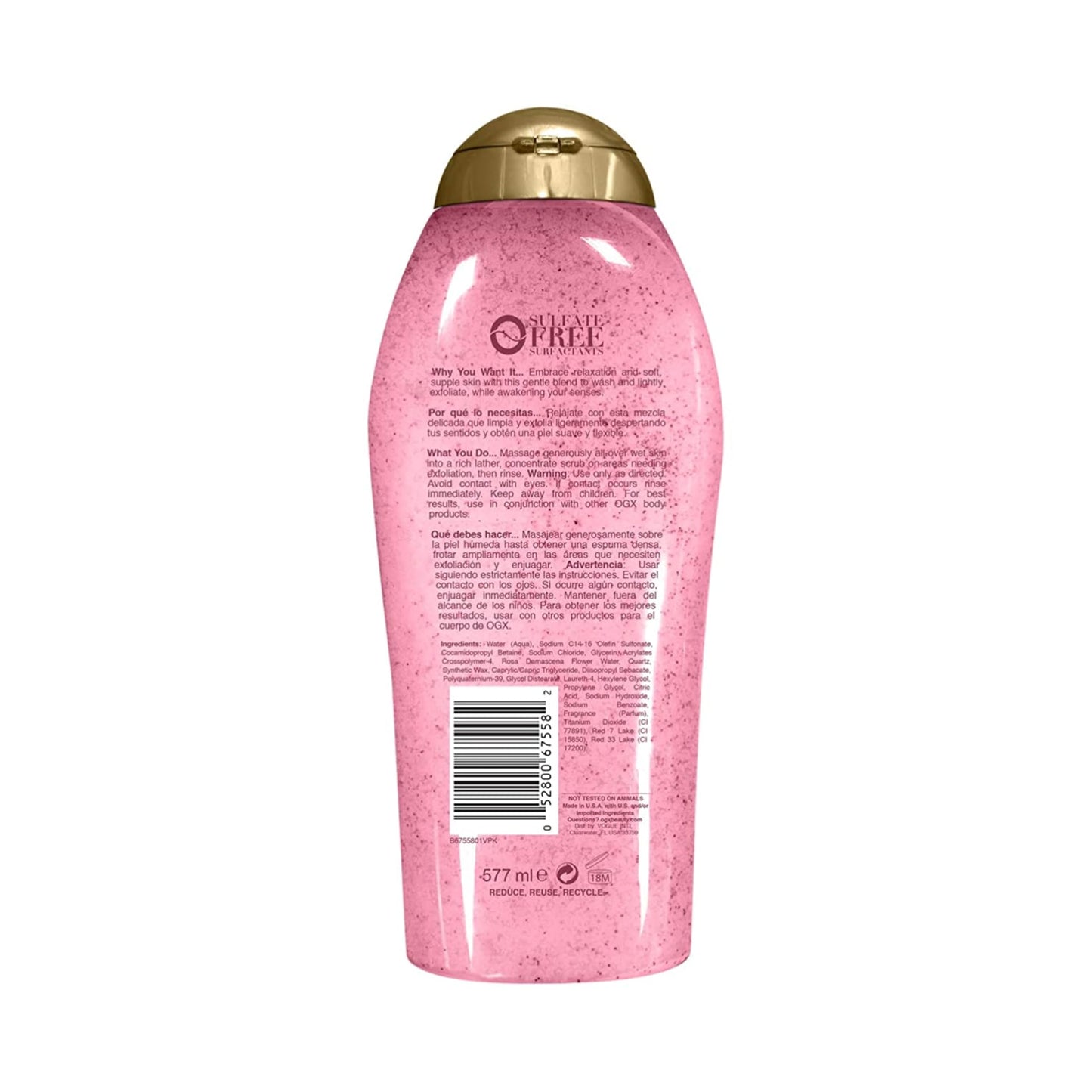 OGX Sensitive + Rose Water & Pink Sea Salt Exfoliating Body Scrub + Rose Quartz, Gentle Exfoliating Daily Body Wash Softens Skin