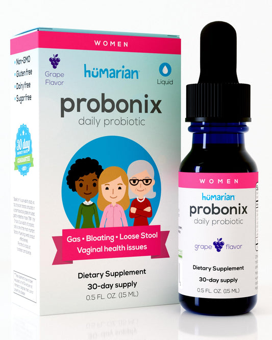 humarian probonix daily probiotic packaging and bottle on a white background