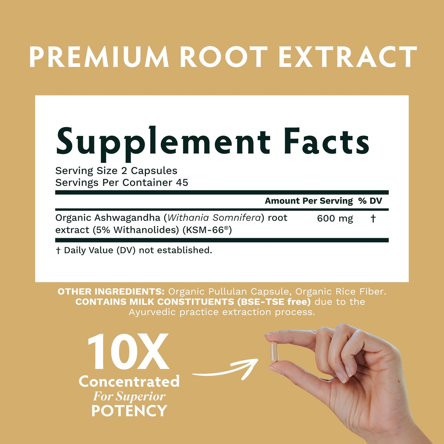 TRIBE ORGANICS Ashwagandha KSM 66 Pure Organic Root Powder Extract Ayurvedic Supplement - Focus, Mood Support, Increase Energy, Strength, 600mg of Natural KSM66