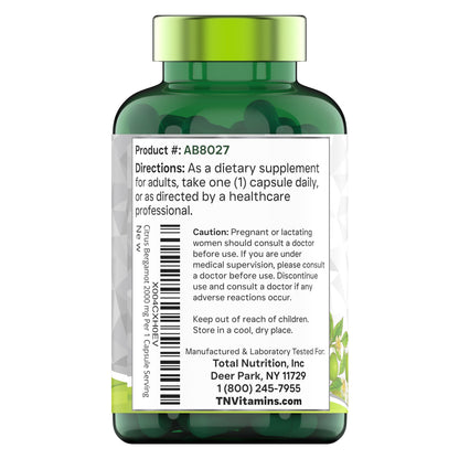 tnvitamins Citrus Bergamot 2000mg - 180 Capsules | Ultra Potent Citrus Bergamot Supplement 2000 mg Per 1 Capsule Serving