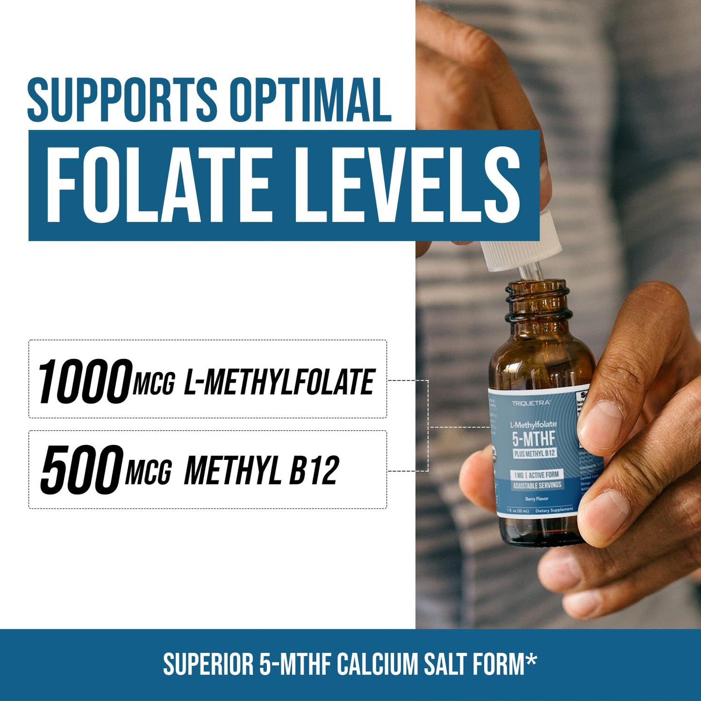 Organic Methyl Folate 1000 mcg + Methyl B12 Cofactor (300 Servings) – Metabolically Active 5-MTHF Form, Organic Berry Flavor