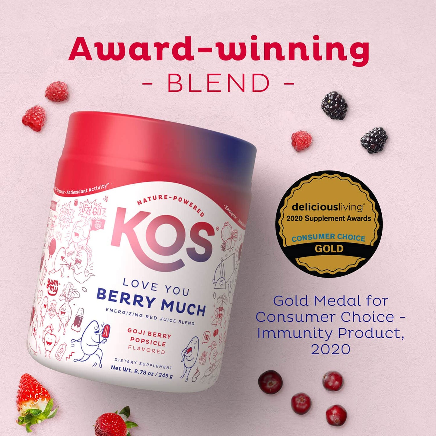 KOS Reds Superfood Powder for Antioxidants - USDA Certified Organic Beet Root, Goji Berries, Acai, Pomegranate, Coconut Water & Digestion Enzymes- Goji Berry Popsicle Flavor Juice Mix - 28 Servings KOS buy supplements Au